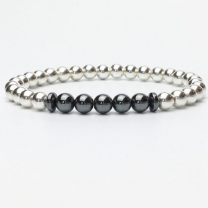 Luxurious 6mm Sterling Silver And Hematite Bead Bracelet